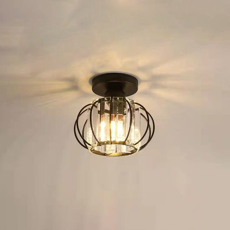 Lantern Hallway Flush Ceiling Light Fixture Crystal 1 Head Minimalistic Flush Light