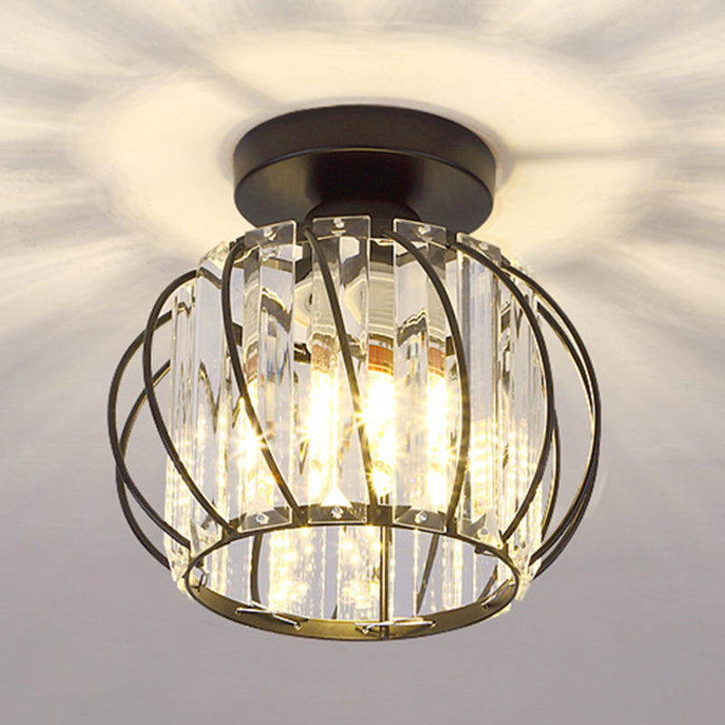 Lantern Hallway Flush Ceiling Light Fixture Crystal 1 Head Minimalistic Flush Light