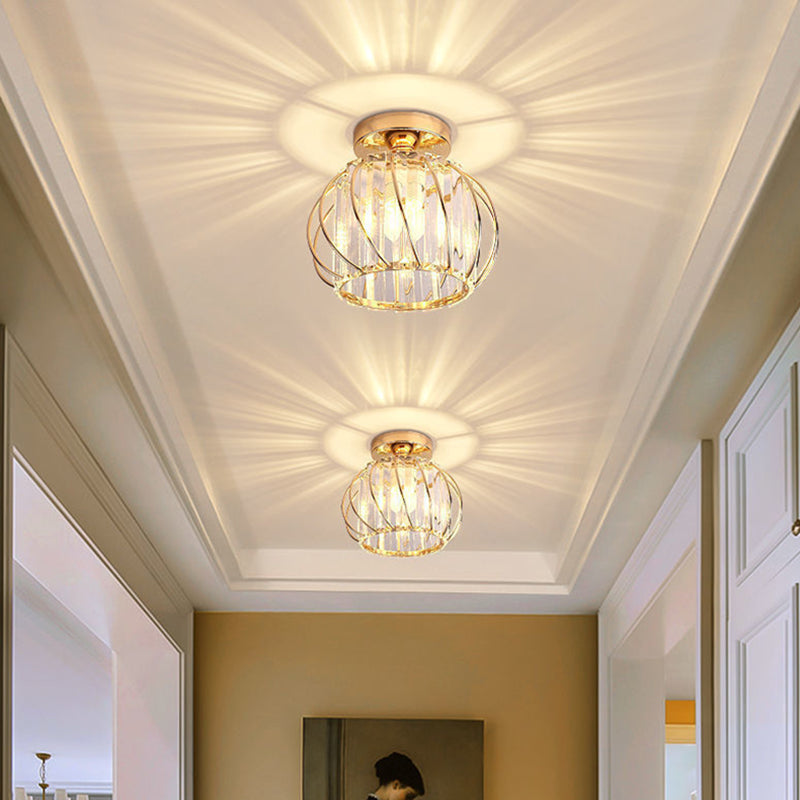 Lantern Hallway Flush Ceiling Light Fixture Crystal 1 Head Minimalistic Flush Light
