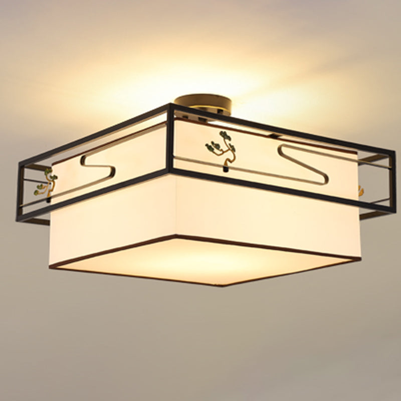 Black Semi-Flush Ceiling Light Traditional Fabric Squared Semi Flush Mount Light