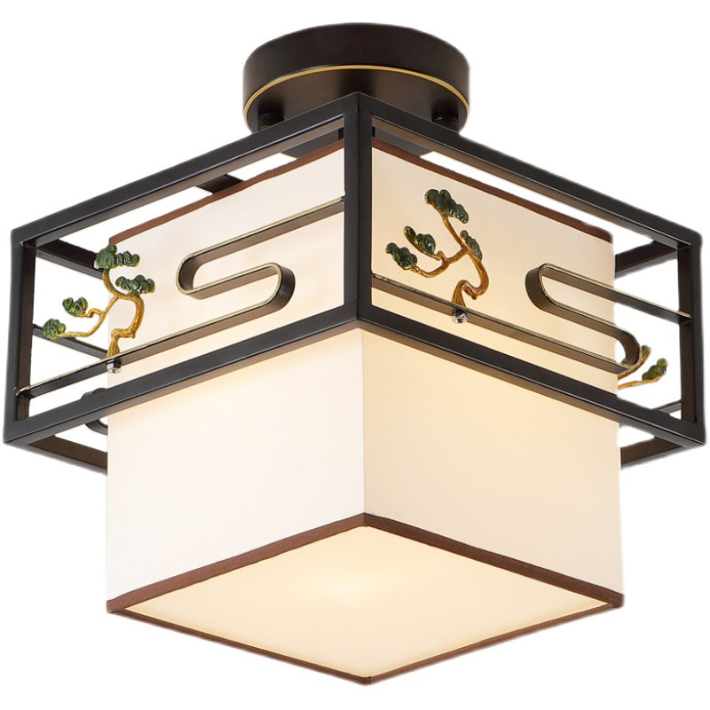 Black Semi-Flush Ceiling Light Traditional Fabric Squared Semi Flush Mount Light