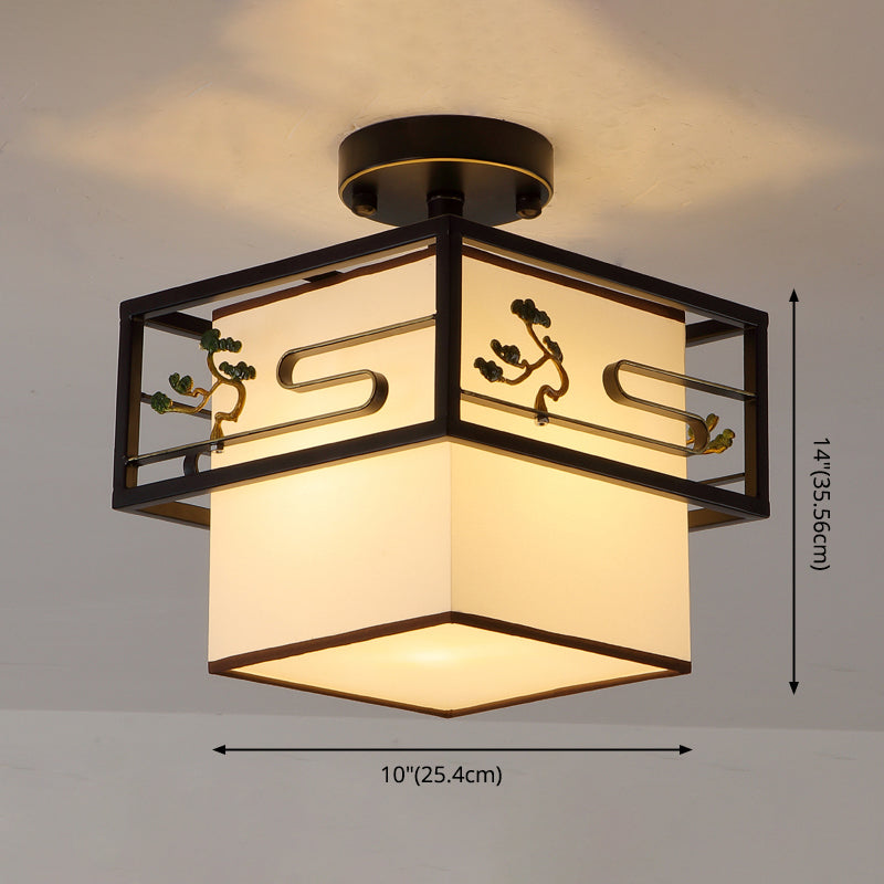 Black Semi-Flush Ceiling Light Traditional Fabric Squared Semi Flush Mount Light