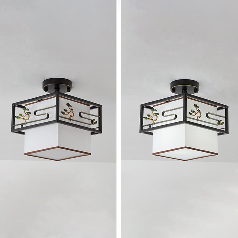 Black Semi-Flush Ceiling Light Traditional Fabric Squared Semi Flush Mount Light