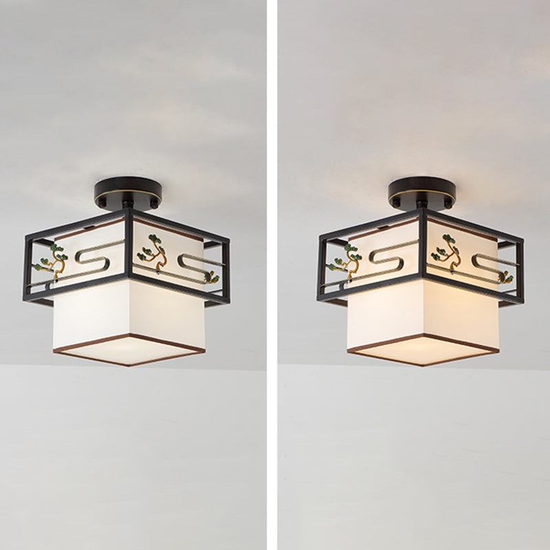 Black Semi-Flush Ceiling Light Traditional Fabric Squared Semi Flush Mount Light