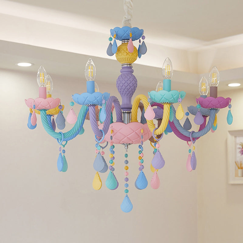 Metalen kaarsenkroonluchter verlichtingsarmatuur Nordic-stijl hanglamp in meerdere kleuren in meerkleurig