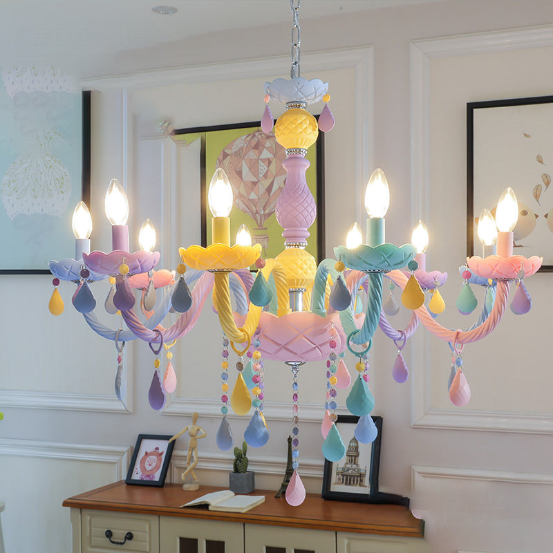 Metalen kaarsenkroonluchter verlichtingsarmatuur Nordic-stijl hanglamp in meerdere kleuren in meerkleurig
