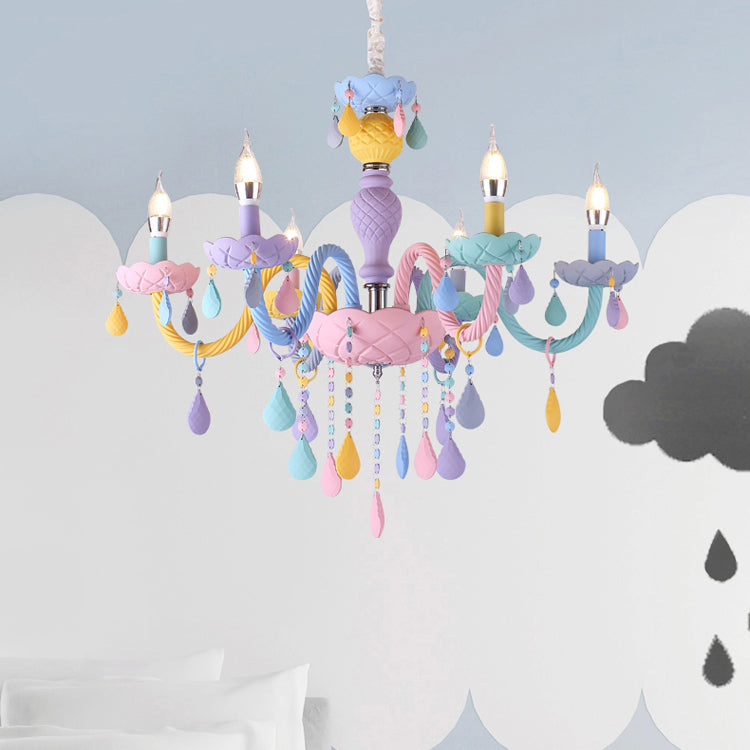 Metalen kaarsenkroonluchter verlichtingsarmatuur Nordic-stijl hanglamp in meerdere kleuren in meerkleurig