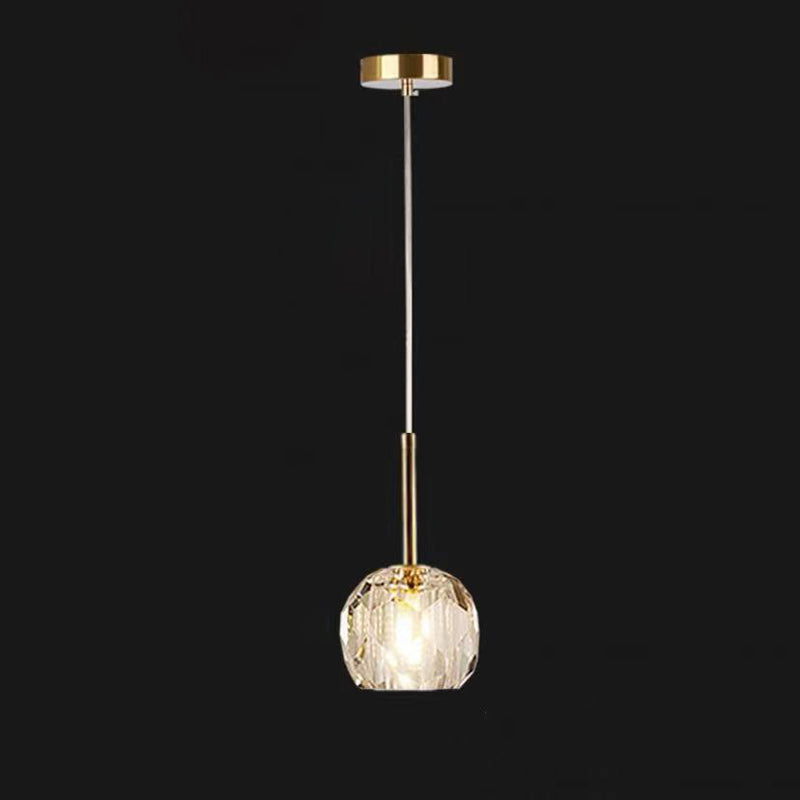 Plafond de chambre à coucher 1-Light Pendant la lampe à chute en laiton de style moderne avec nuance de cristal à balle