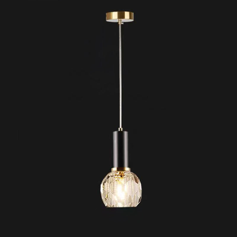 Plafond de chambre à coucher 1-Light Pendant la lampe à chute en laiton de style moderne avec nuance de cristal à balle