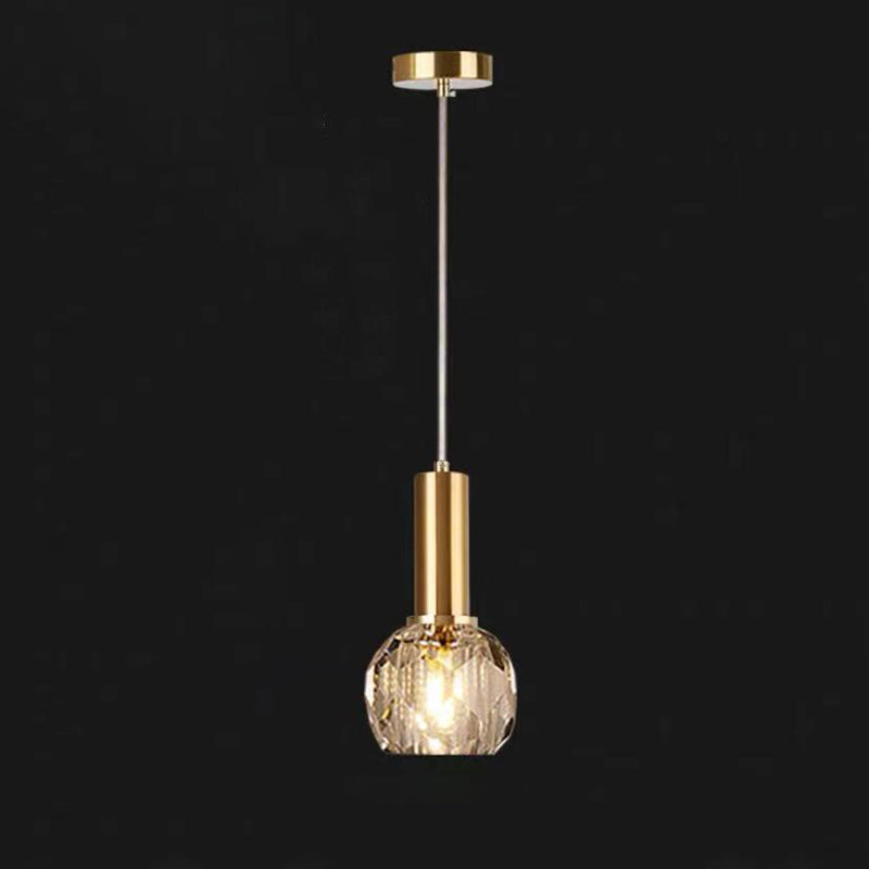 Plafond de chambre à coucher 1-Light Pendant la lampe à chute en laiton de style moderne avec nuance de cristal à balle