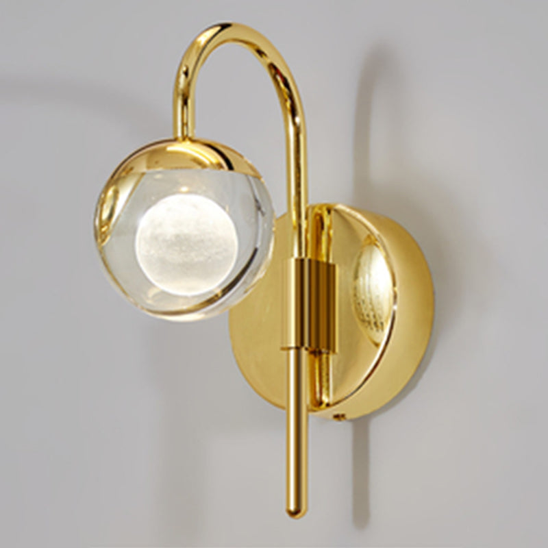 Spherical Crystal Wall Sconce Lighting Minimalist Gold Finish LED Wall Lamp
