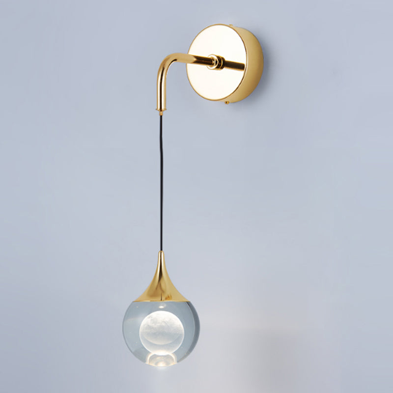 Spherical Crystal Wall Sconce Lighting Minimalist Gold Finish LED Wall Lamp