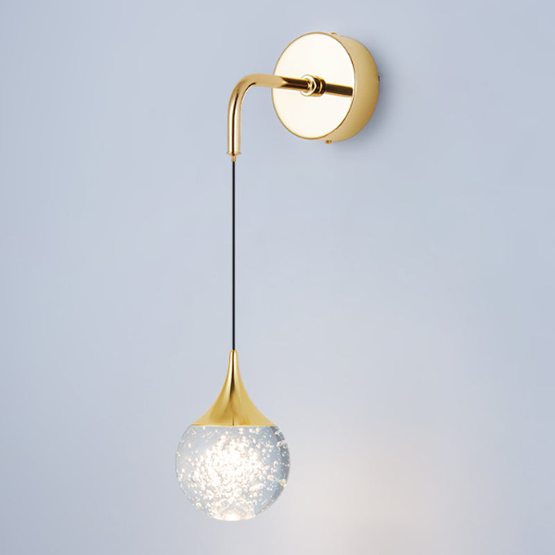 Spherical Crystal Wall Sconce Lighting Minimalist Gold Finish LED Wall Lamp