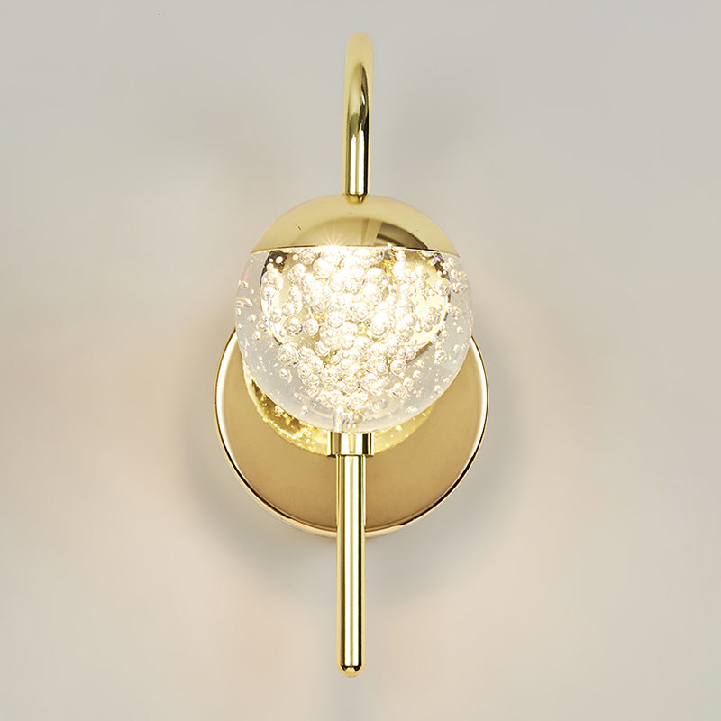 Spherical Crystal Wall Sconce Lighting Minimalist Gold Finish LED Wall Lamp