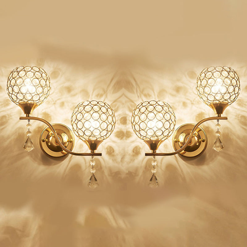 2Pcs/Set Spherical Living Room Wall Sconce Crystal Modern Style Wall Lamp in Gold