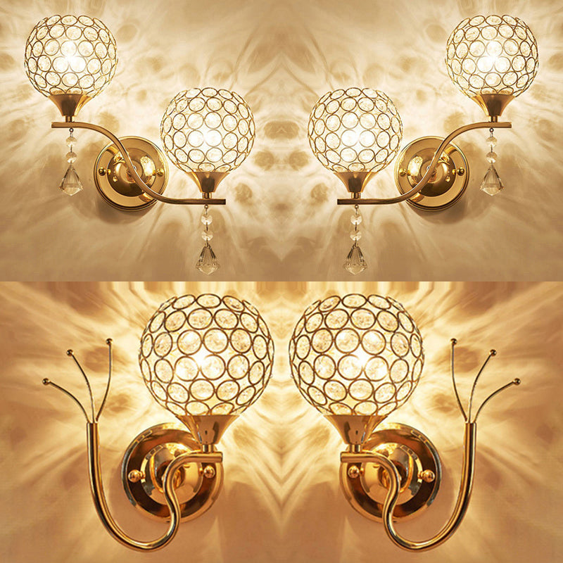 2Pcs/Set Spherical Living Room Wall Sconce Crystal Modern Style Wall Lamp in Gold