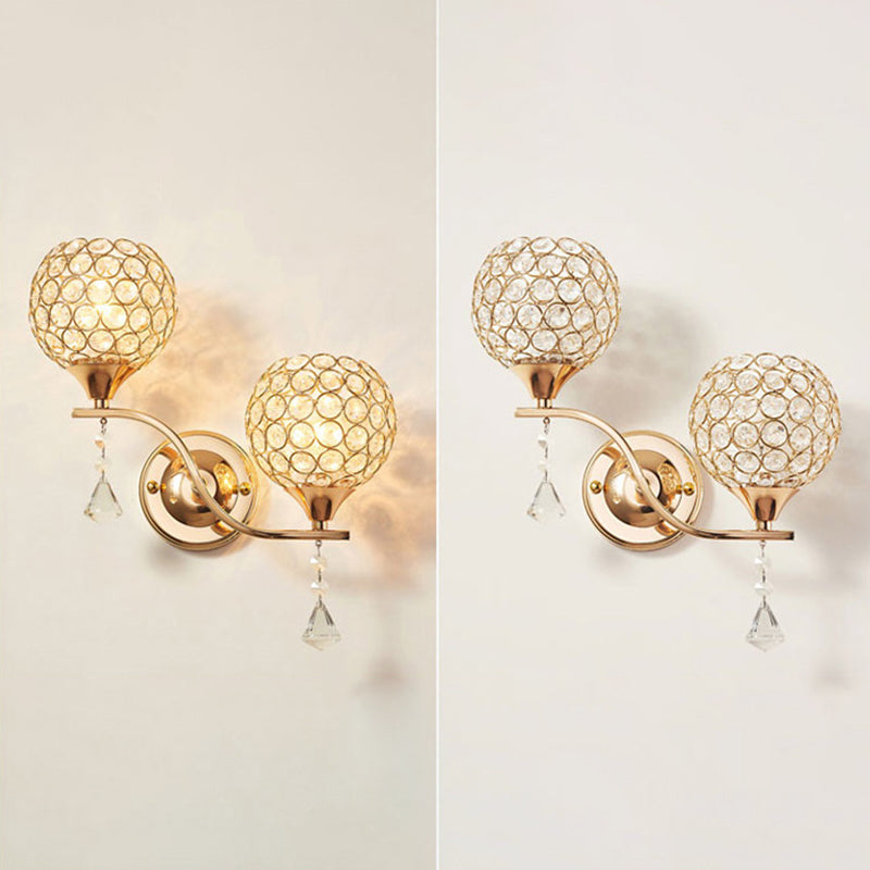 2Pcs/Set Spherical Living Room Wall Sconce Crystal Modern Style Wall Lamp in Gold