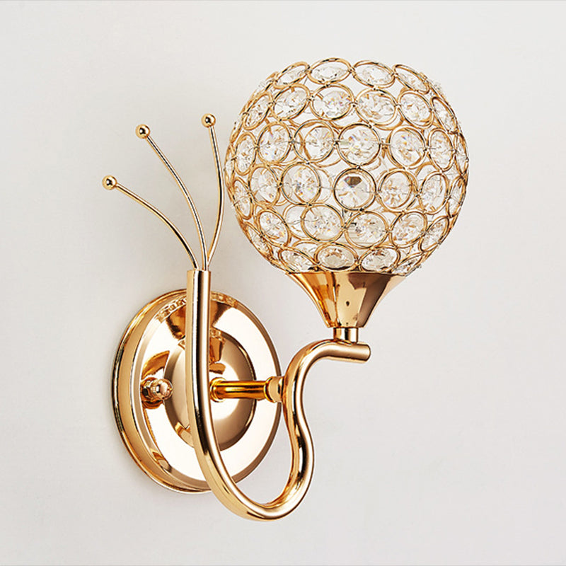 2Pcs/Set Spherical Living Room Wall Sconce Crystal Modern Style Wall Lamp in Gold
