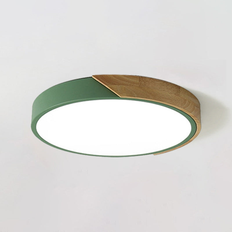 Colorful Macaron Wood Flush Mount Ceiling Light Fixture with Acrylic Guard