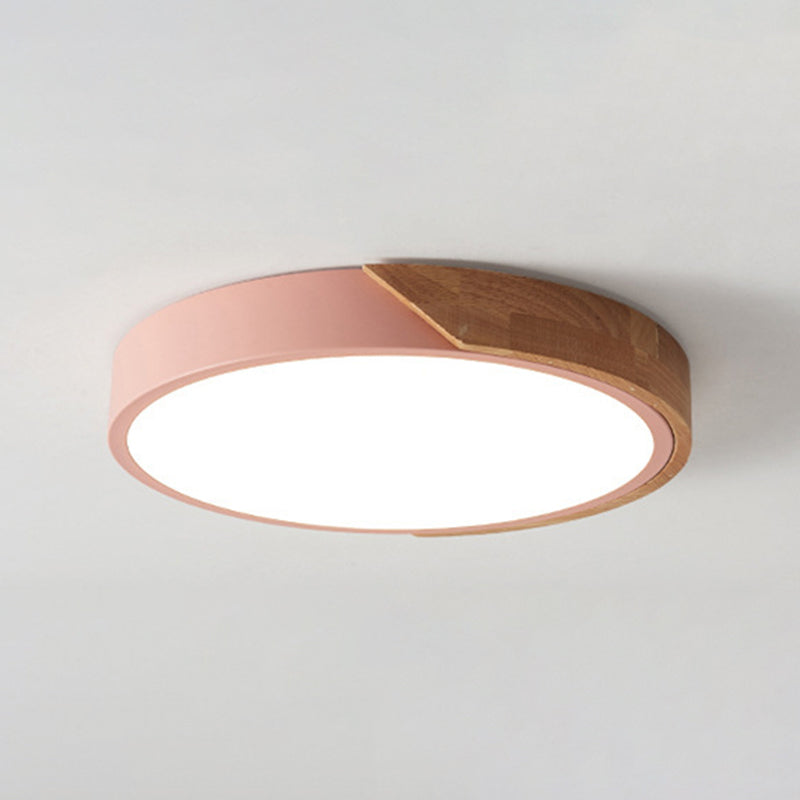 Colorful Macaron Wood Flush Mount Ceiling Light Fixture with Acrylic Guard