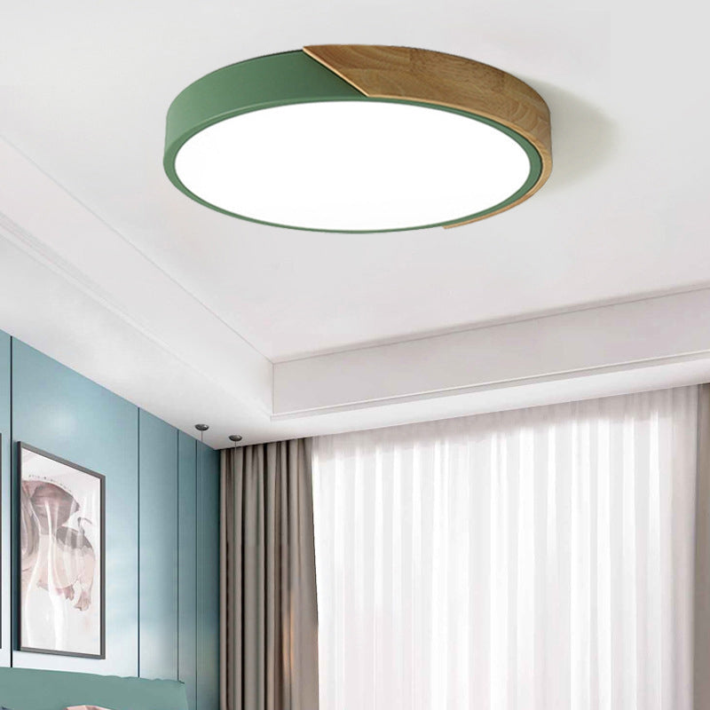 Colorful Macaron Wood Flush Mount Ceiling Light Fixture with Acrylic Guard