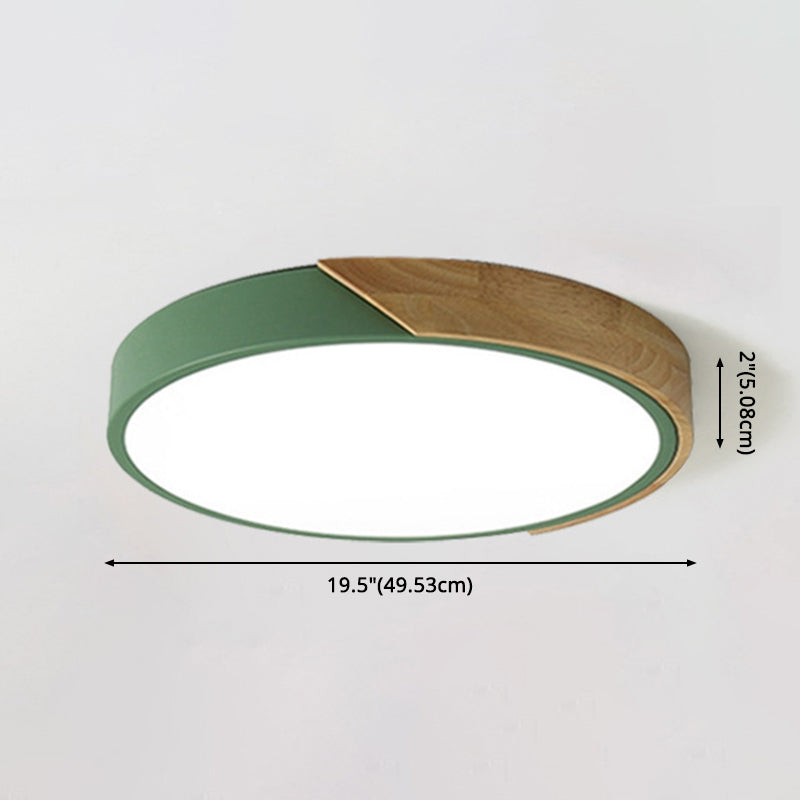 Colorful Macaron Wood Flush Mount Ceiling Light Fixture with Acrylic Guard
