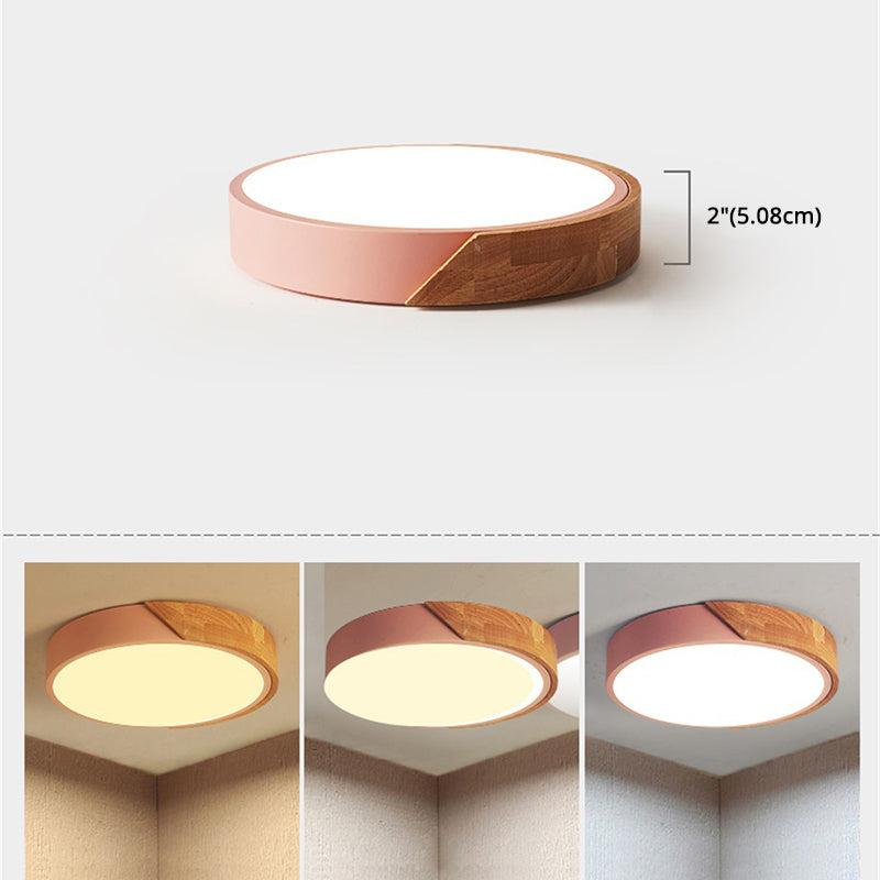 Colorful Macaron Wood Flush Mount Ceiling Light Fixture with Acrylic Guard