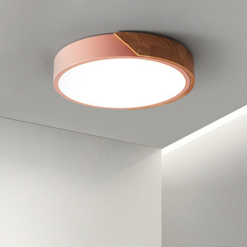 Colorful Macaron Wood Flush Mount Ceiling Light Fixture with Acrylic Guard