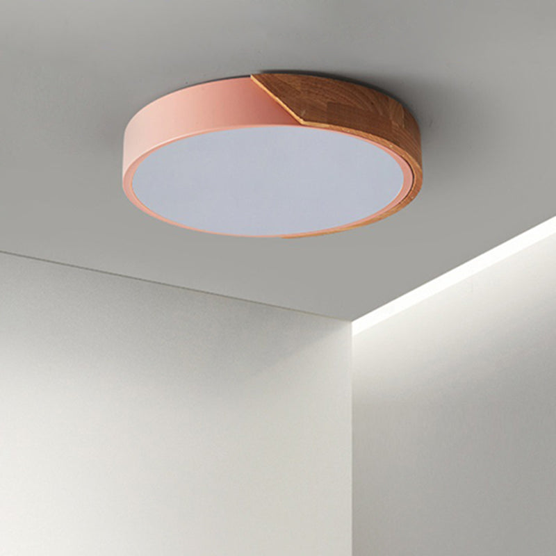 Colorful Macaron Wood Flush Mount Ceiling Light Fixture with Acrylic Guard