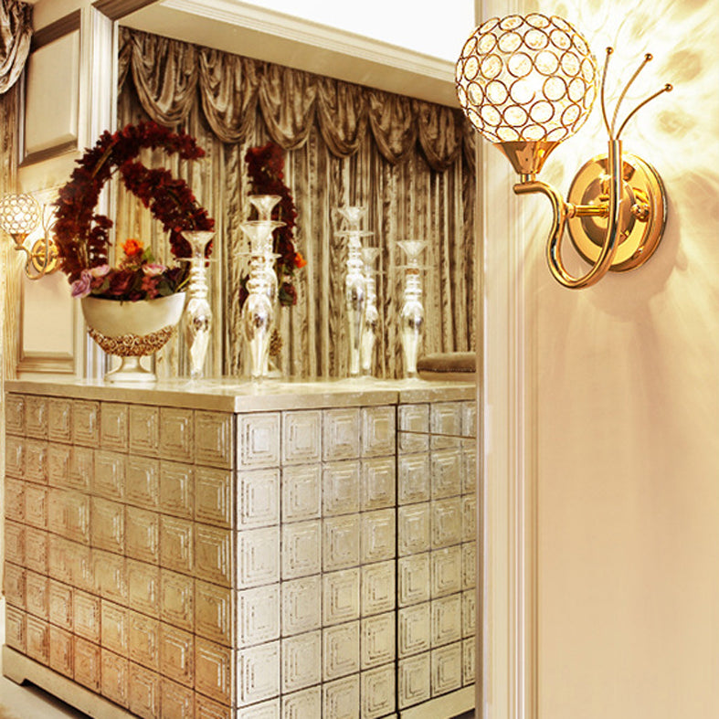 2Pcs/Set Spherical Living Room Wall Sconce Crystal Modern Style Wall Lamp in Gold