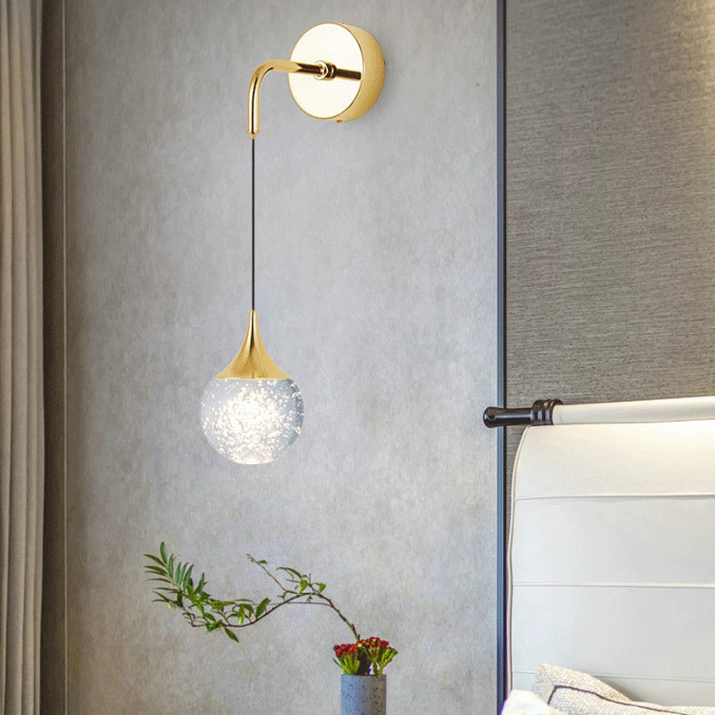 Spherical Crystal Wall Sconce Lighting Minimalist Gold Finish LED Wall Lamp