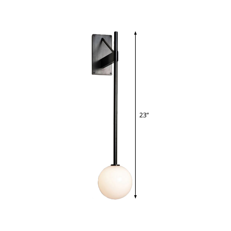 Round Sconce Modern Milk Glass 1 Bulb Black Wall Mount Light Fixture with Metal Pencil Arm