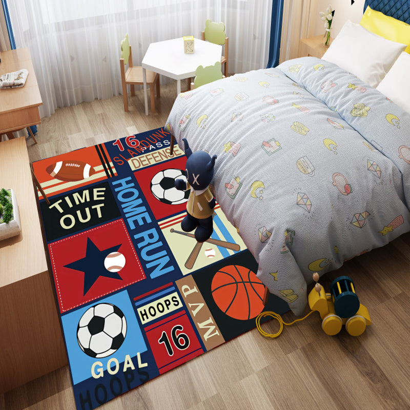 Blue Tone Ball Pattern Rug Polyester Carpet Trendy Anti-Slip Backing Indoor Rug for Home Decoration