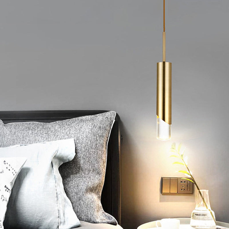 Modern Creative Cylindrical LED Pendant Light Electroplate Metal Hanging Lamp with Acrylic Shade
