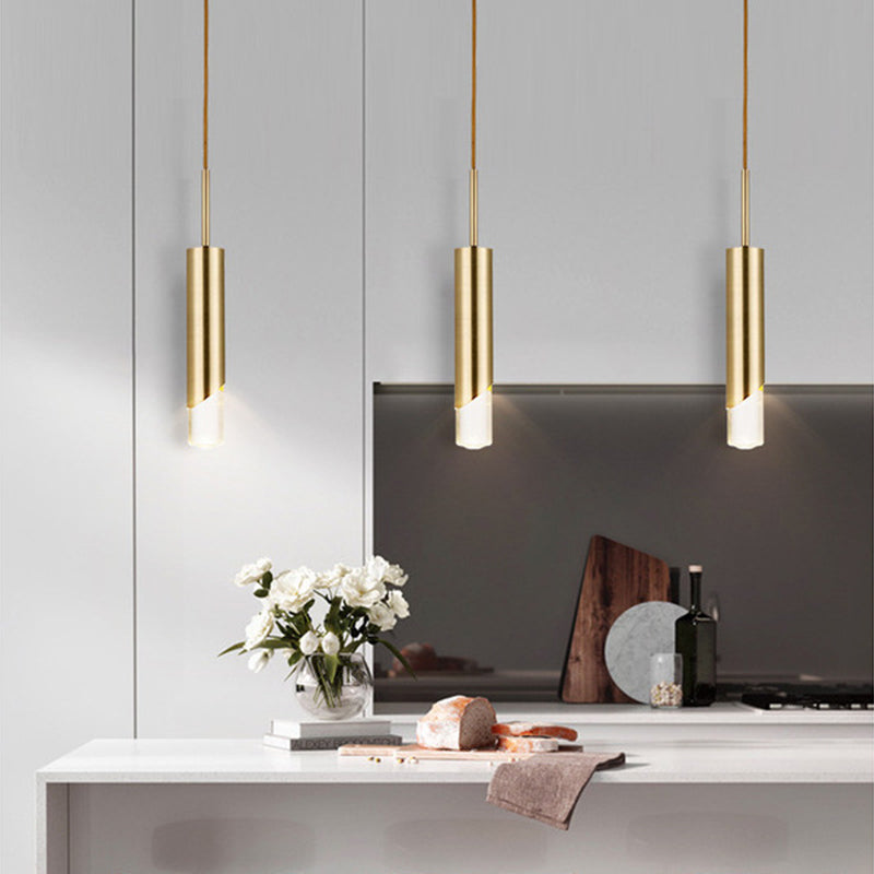 Modern Creative Cylindrical LED Pendant Light Electroplate Metal Hanging Lamp with Acrylic Shade