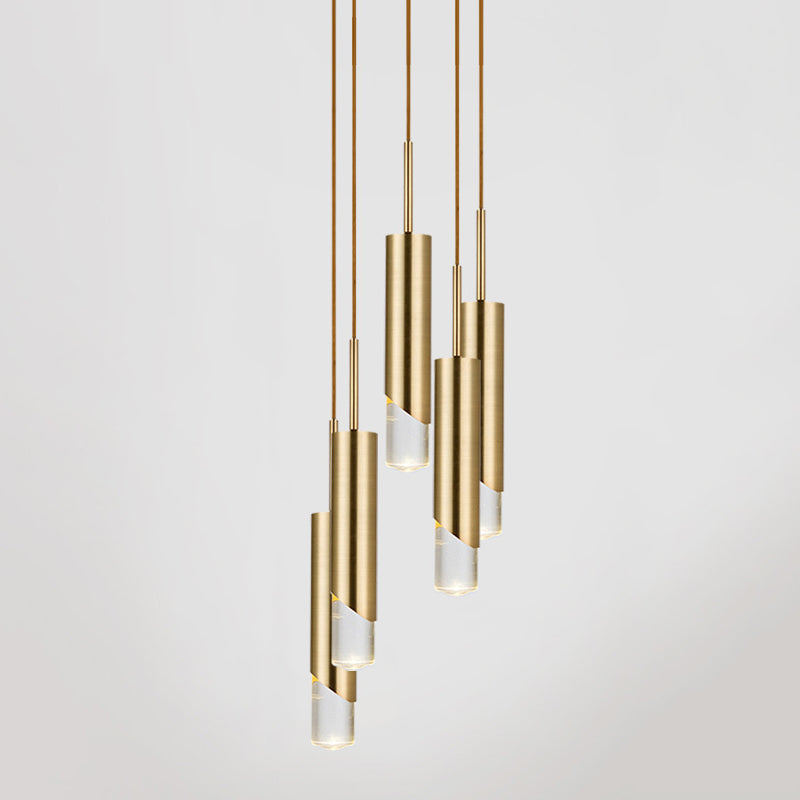 Modern Creative Cylindrical LED Pendant Light Electroplate Metal Hanging Lamp with Acrylic Shade