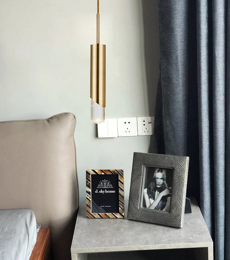 Modern Creative Cylindrical LED Pendant Light Electroplate Metal Hanging Lamp with Acrylic Shade