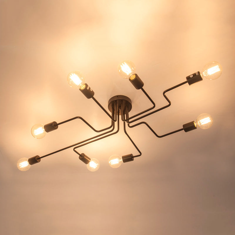 Black Sputnik Semi Flush Monte en estilo de techo de hierro forjado de estilo retro industrial para sala de estar