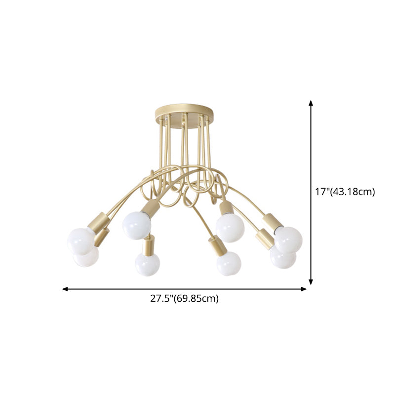 Exposed Bulb Radial Semi Flush Mount in Industrial Creative Style Wrought Iron Ceiling Light