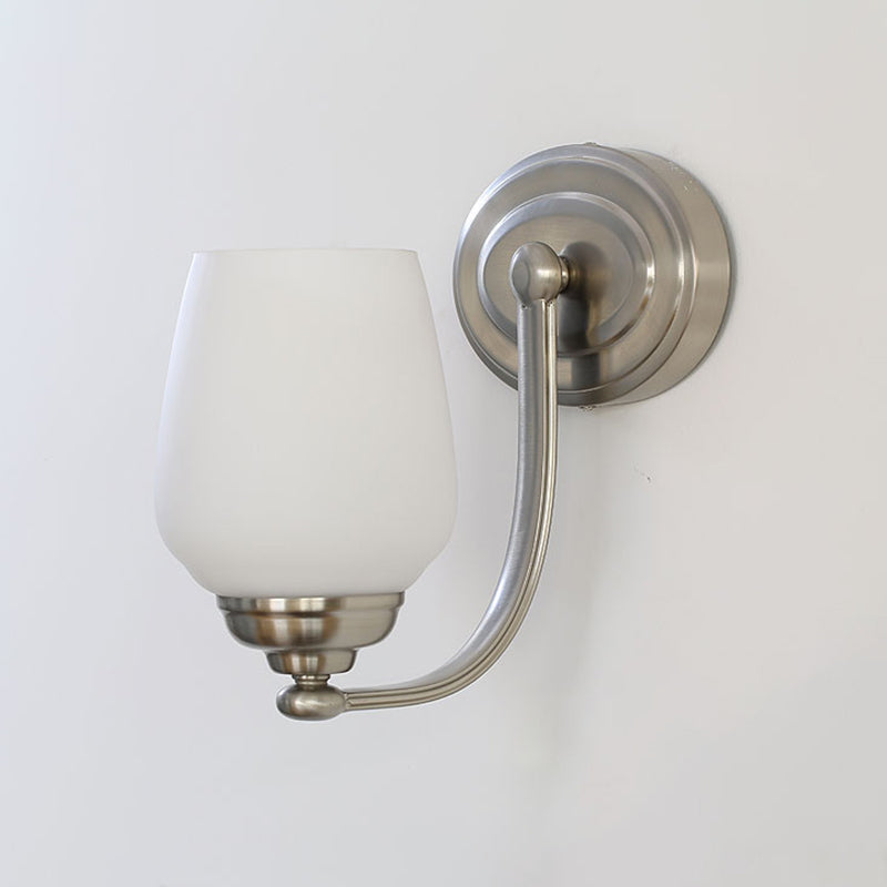 Contemporary Cup Wall Lamp Milk Glass 1 Head Sconce Light Fixture in Nickel for Stairway