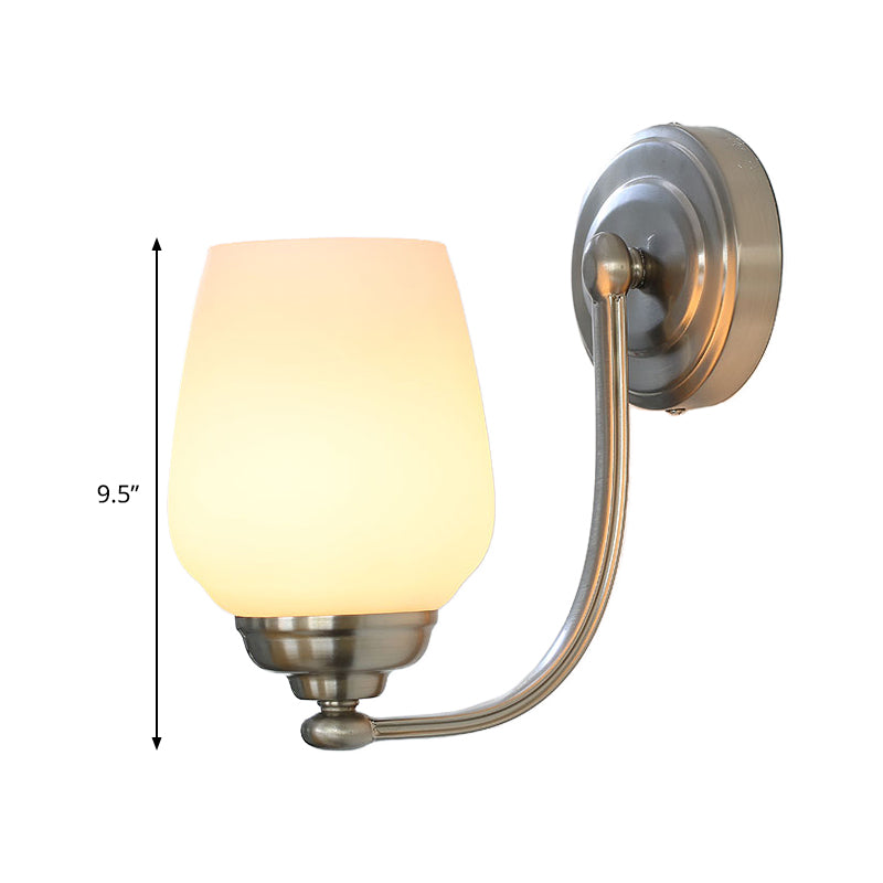 Contemporary Cup Wall Lamp Milk Glass 1 Head Sconce Light Fixture in Nickel for Stairway