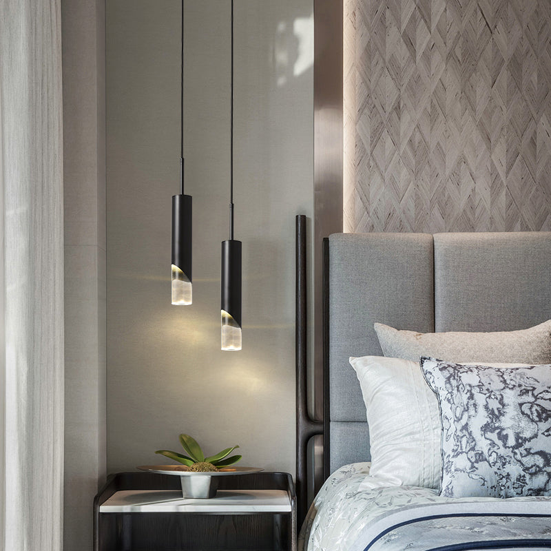 Minimaliste moderne LED Pendante Light Light Aluminium Lampe suspendue cylindrique avec une teinte acrylique