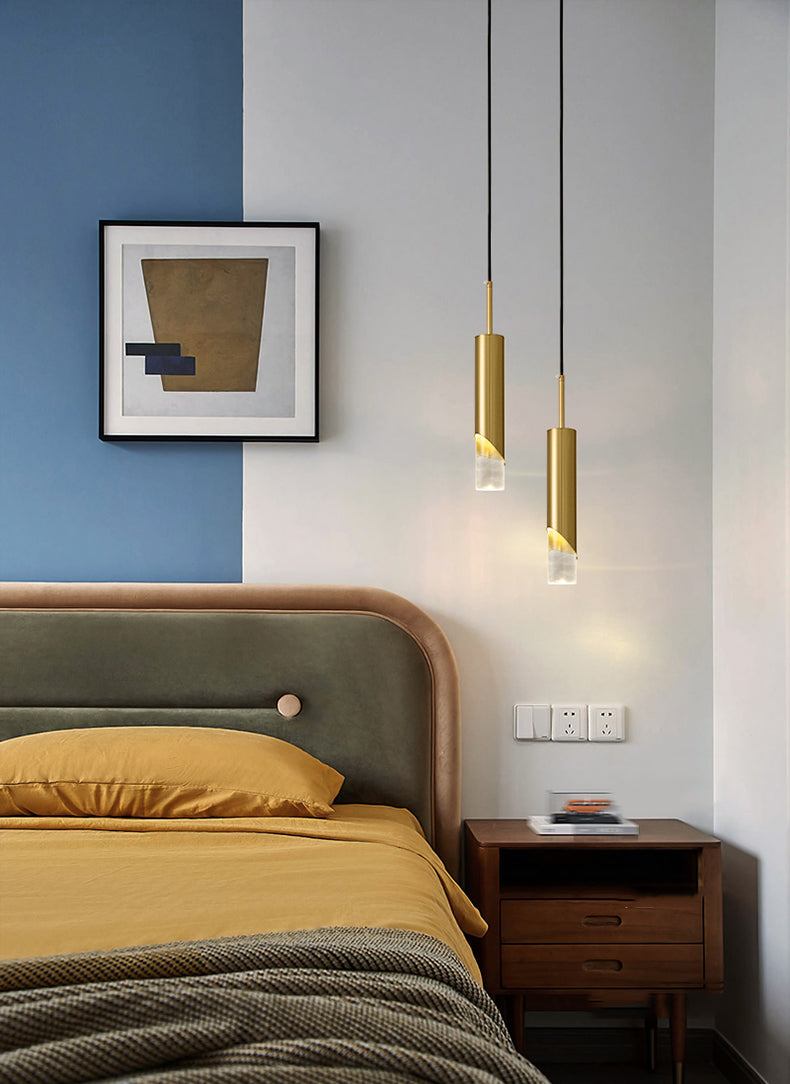 Minimaliste moderne LED Pendante Light Light Aluminium Lampe suspendue cylindrique avec une teinte acrylique