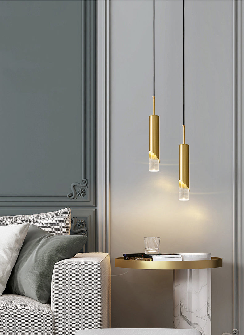 Minimaliste moderne LED Pendante Light Light Aluminium Lampe suspendue cylindrique avec une teinte acrylique