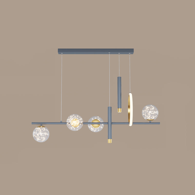 Modern Luxury Globe LED Island Pendant Light Wrought Iron Pendant Light with Clear Glass Shade