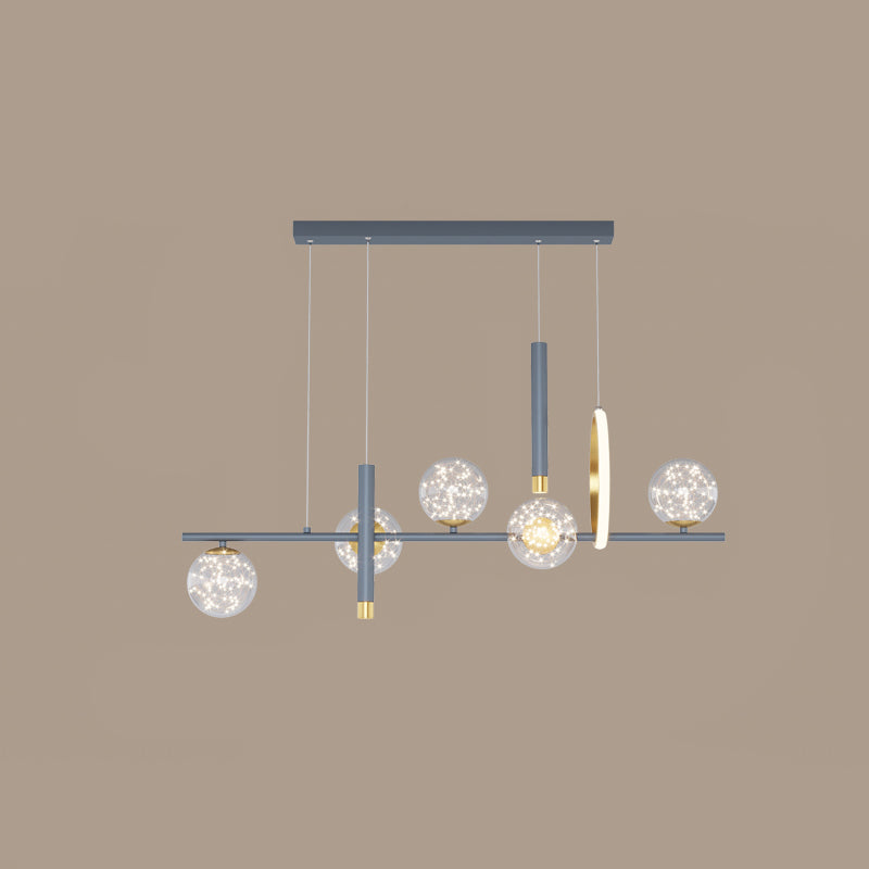 Luz colgante colgante de hierro forjado de la isla LED de lujo de lujo con sombra de vidrio transparente