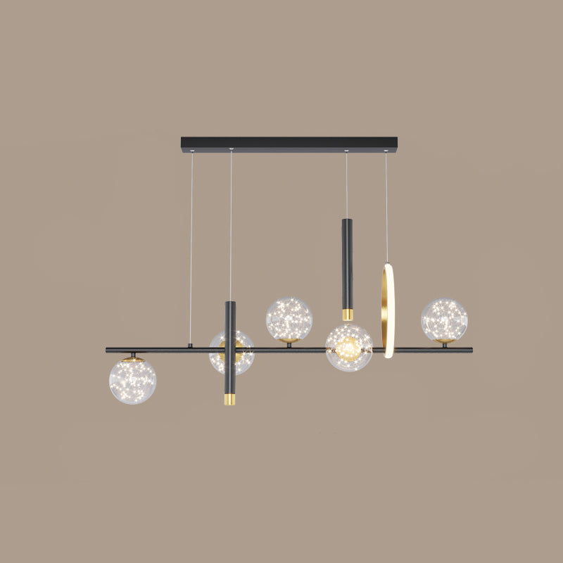 Luz colgante colgante de hierro forjado de la isla LED de lujo de lujo con sombra de vidrio transparente