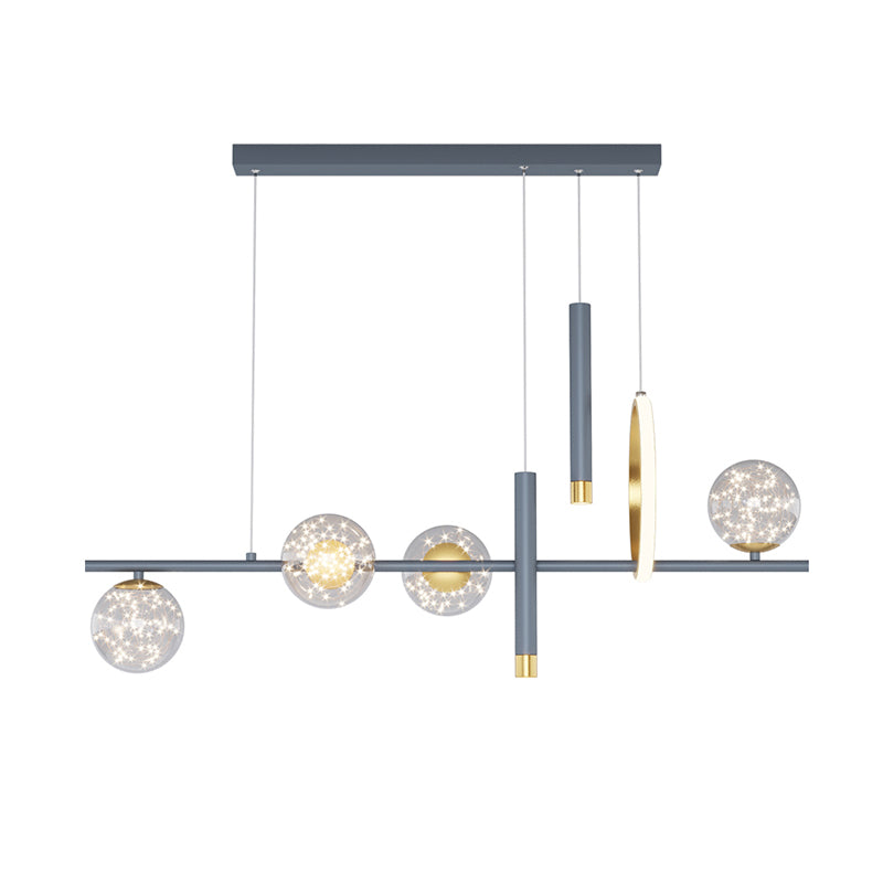 Luz colgante colgante de hierro forjado de la isla LED de lujo de lujo con sombra de vidrio transparente