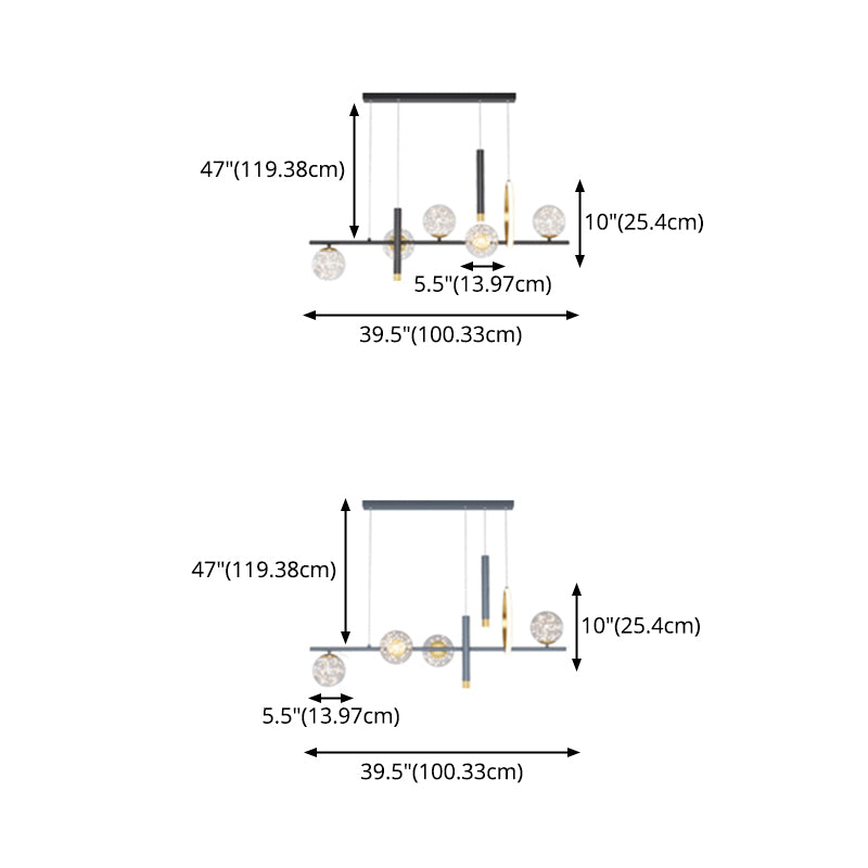 Luz colgante colgante de hierro forjado de la isla LED de lujo de lujo con sombra de vidrio transparente