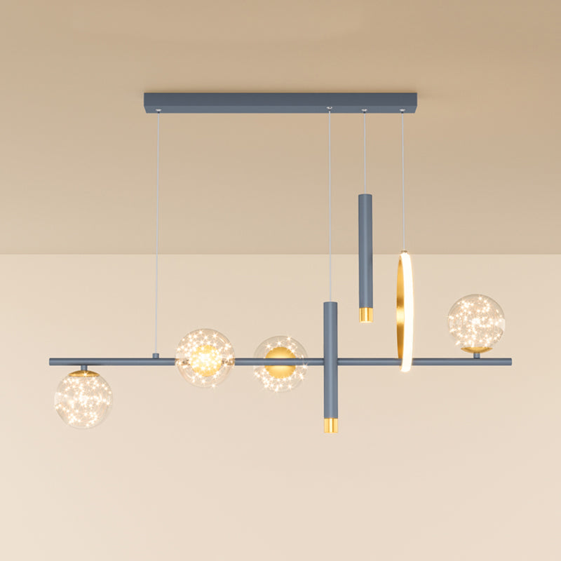 Luz colgante colgante de hierro forjado de la isla LED de lujo de lujo con sombra de vidrio transparente